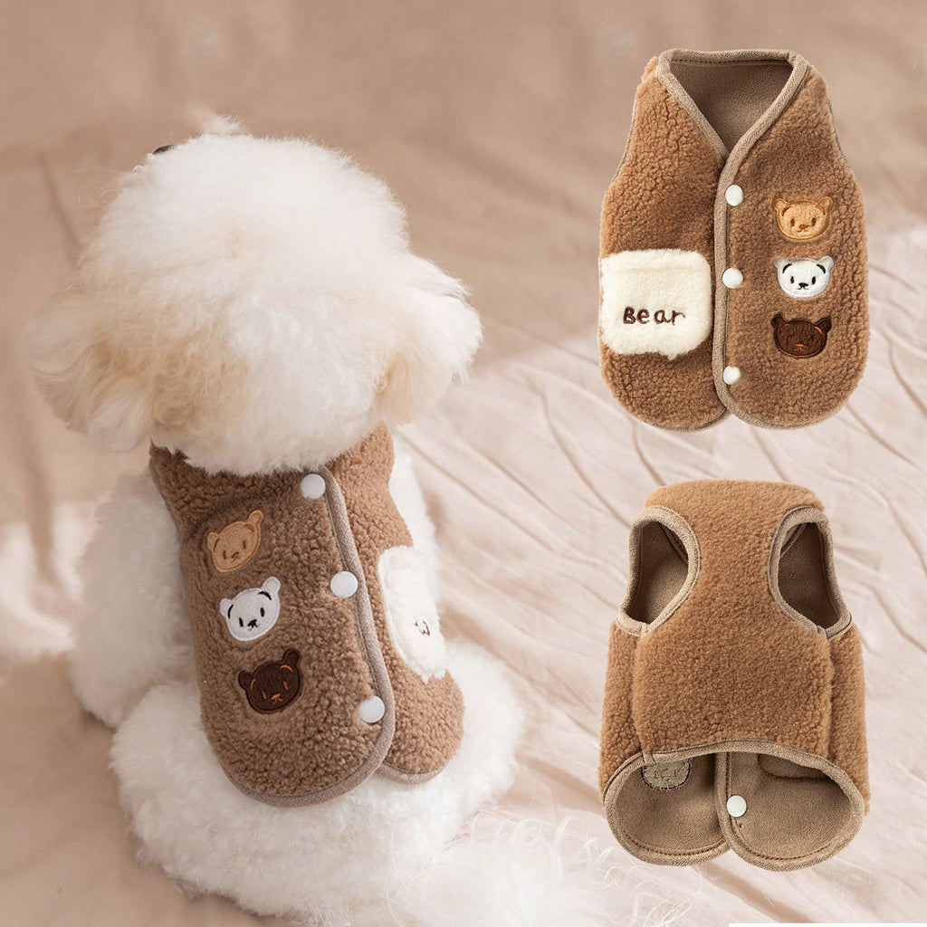 1 個 / 2 個セット ベルベット製ペットベスト + パッド 2 本脚漫画柄ペットジャケット 秋冬用 小型犬・猫対応