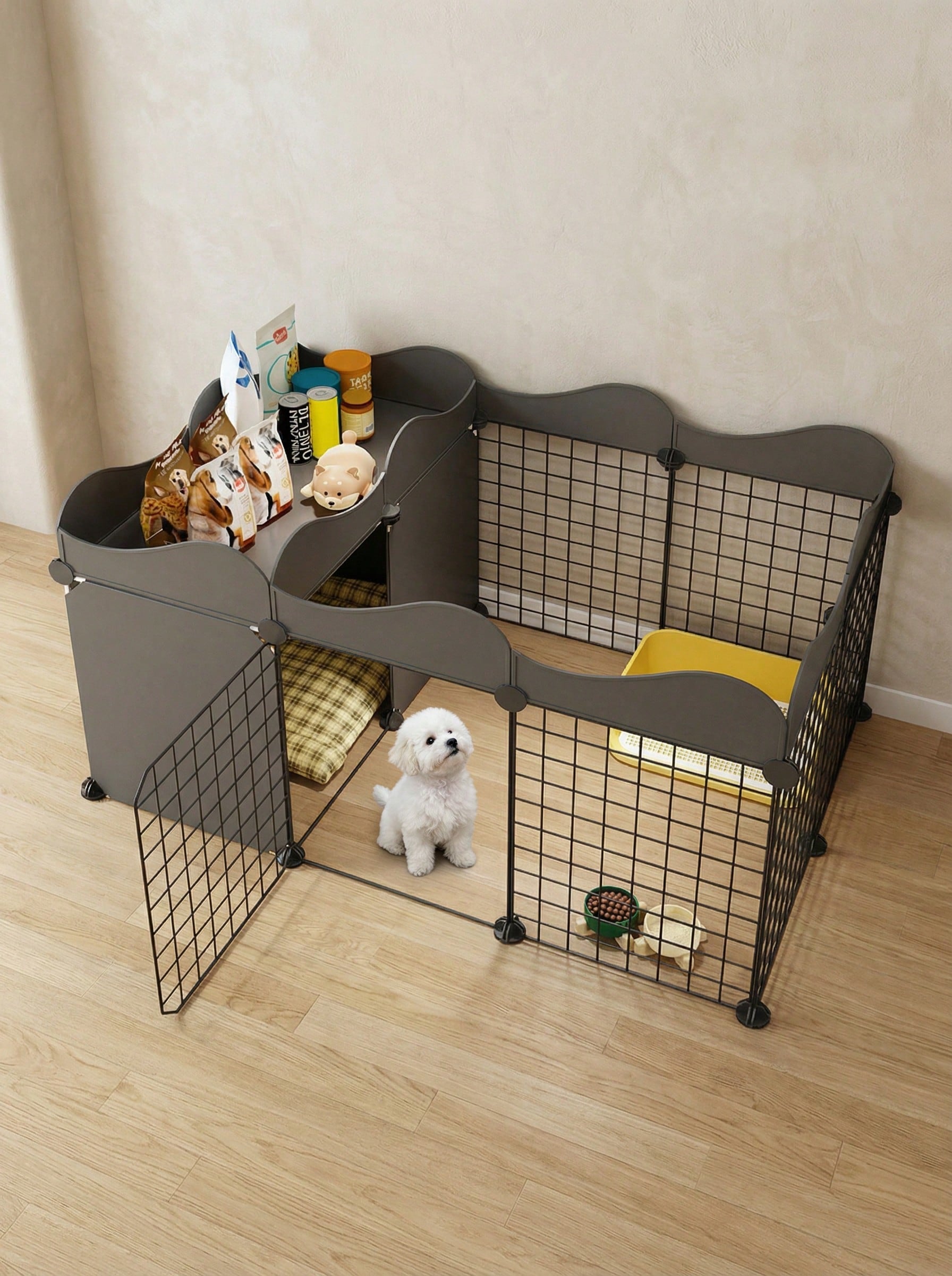 室内用 小型犬用柵付きトイレエリア、ホームペットゲート、脱走防止犬用プレイペン ケージ