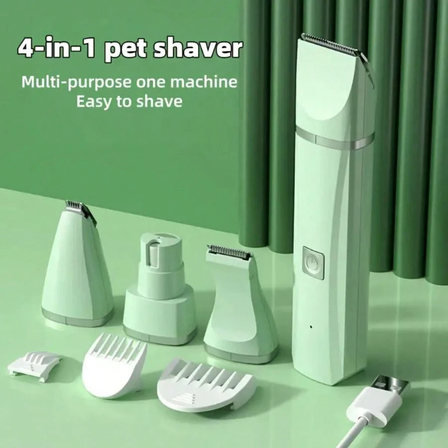 4in1 電動ペットグルーミングキット ネイルグラインダー付き 犬猫用 低ノイズ USB 充電式ワイヤレス 軽量多機能トリマー ホームペットケア