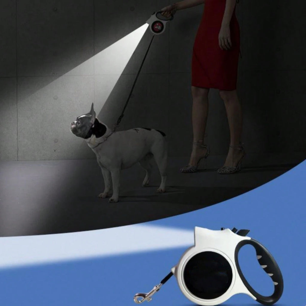 犬用自動巻き取り式リード Led ライト付き ナイロン製 5m 伸縮自在 最大 35kg 対応