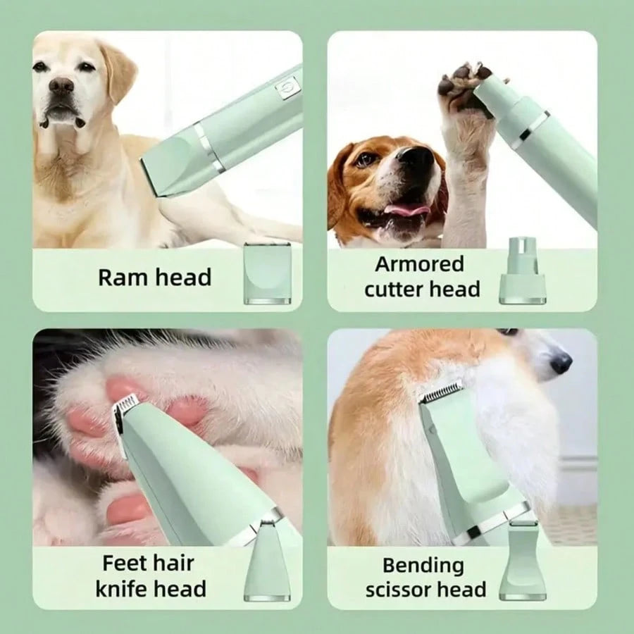 4in1 電動ペットグルーミングキット ネイルグラインダー付き 犬猫用 低ノイズ USB 充電式ワイヤレス 軽量多機能トリマー ホームペットケア