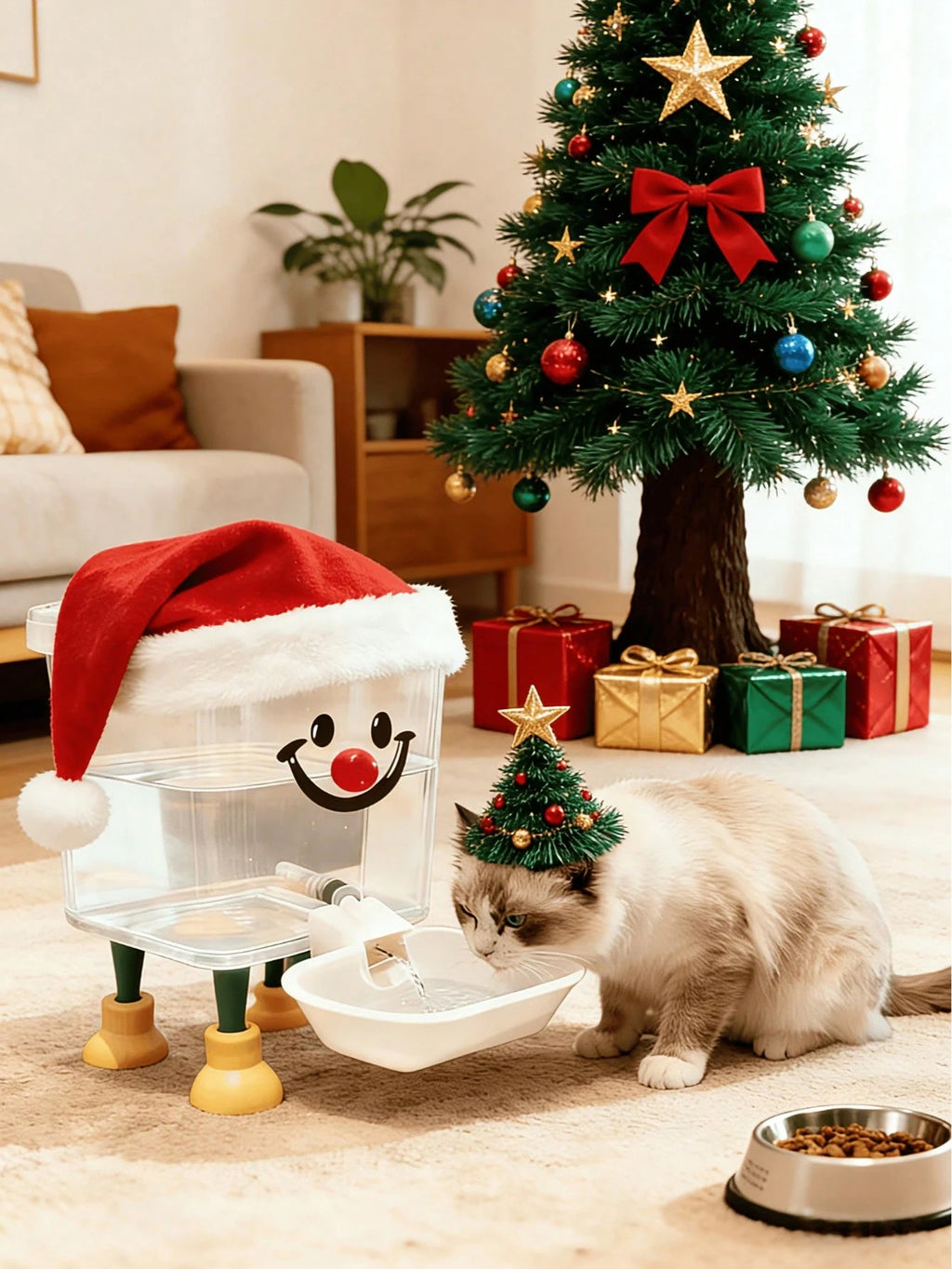 自動ペット給水器 - 電源不要!大容量の水タンク、重力式自動給水、ペットに常に新鮮な水を提供。週1-2回の給水で済み、毎日の給水の手間を解消!