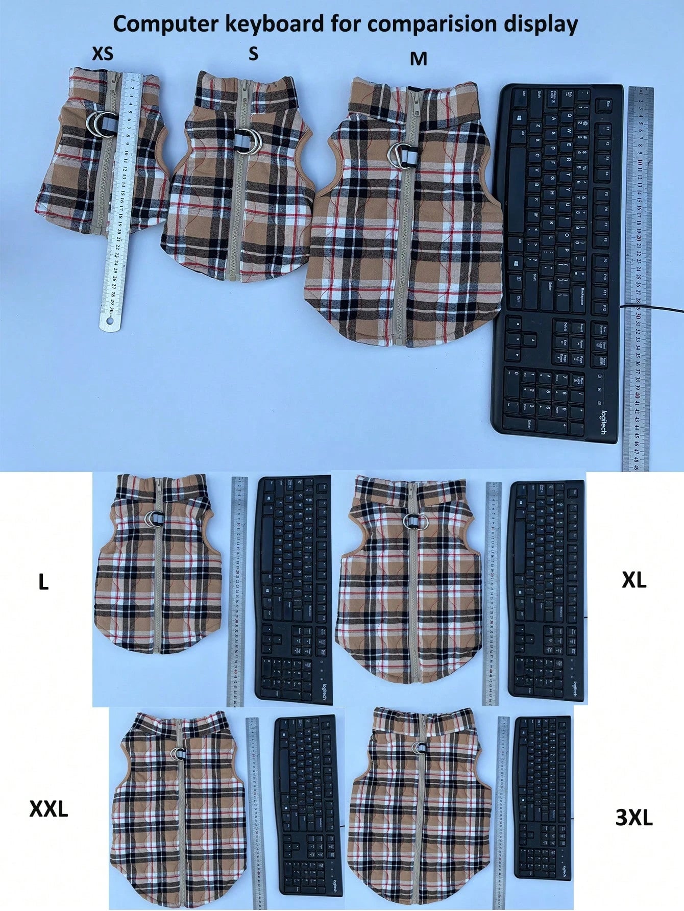 犬用コート カーキフランネルチェック柄 ゴーヤキルティング 背面ジッパー付き 洗濯可能 大型 / 中型 / 小型犬用 室内外兼用