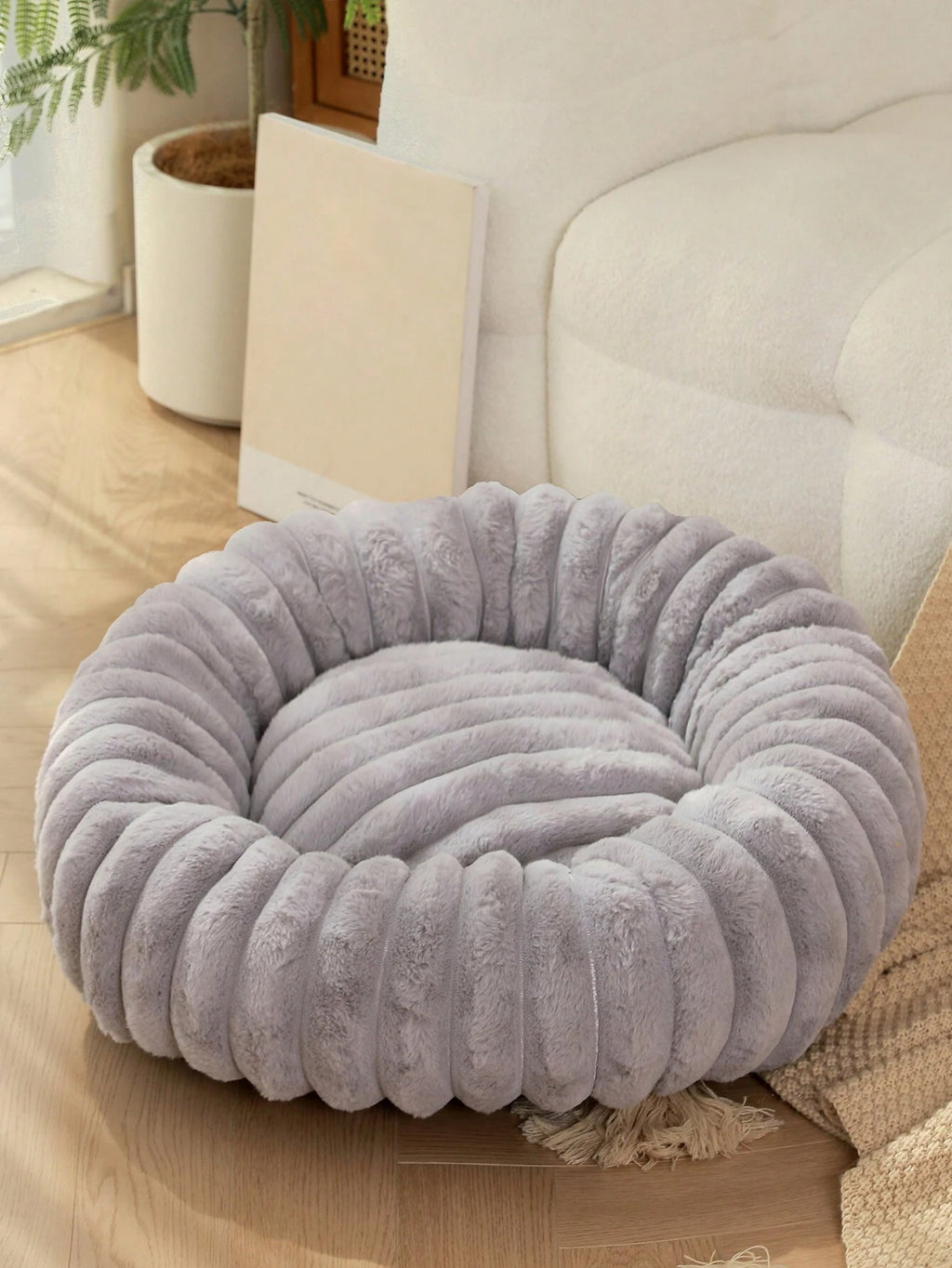 1個 厚手のぬいぐるみペットベッド、暖かく快適、大型/中型/小型のペットに適しています、室内猫/犬ハウス