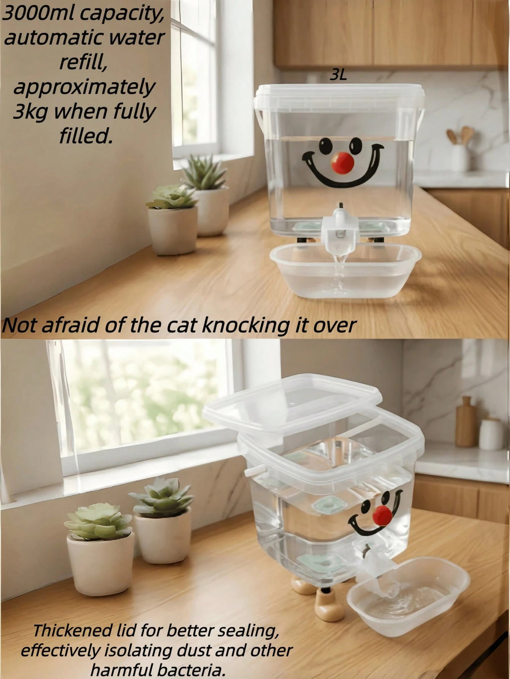 自動ペット給水器 - 電源不要!大容量の水タンク、重力式自動給水、ペットに常に新鮮な水を提供。週1-2回の給水で済み、毎日の給水の手間を解消!