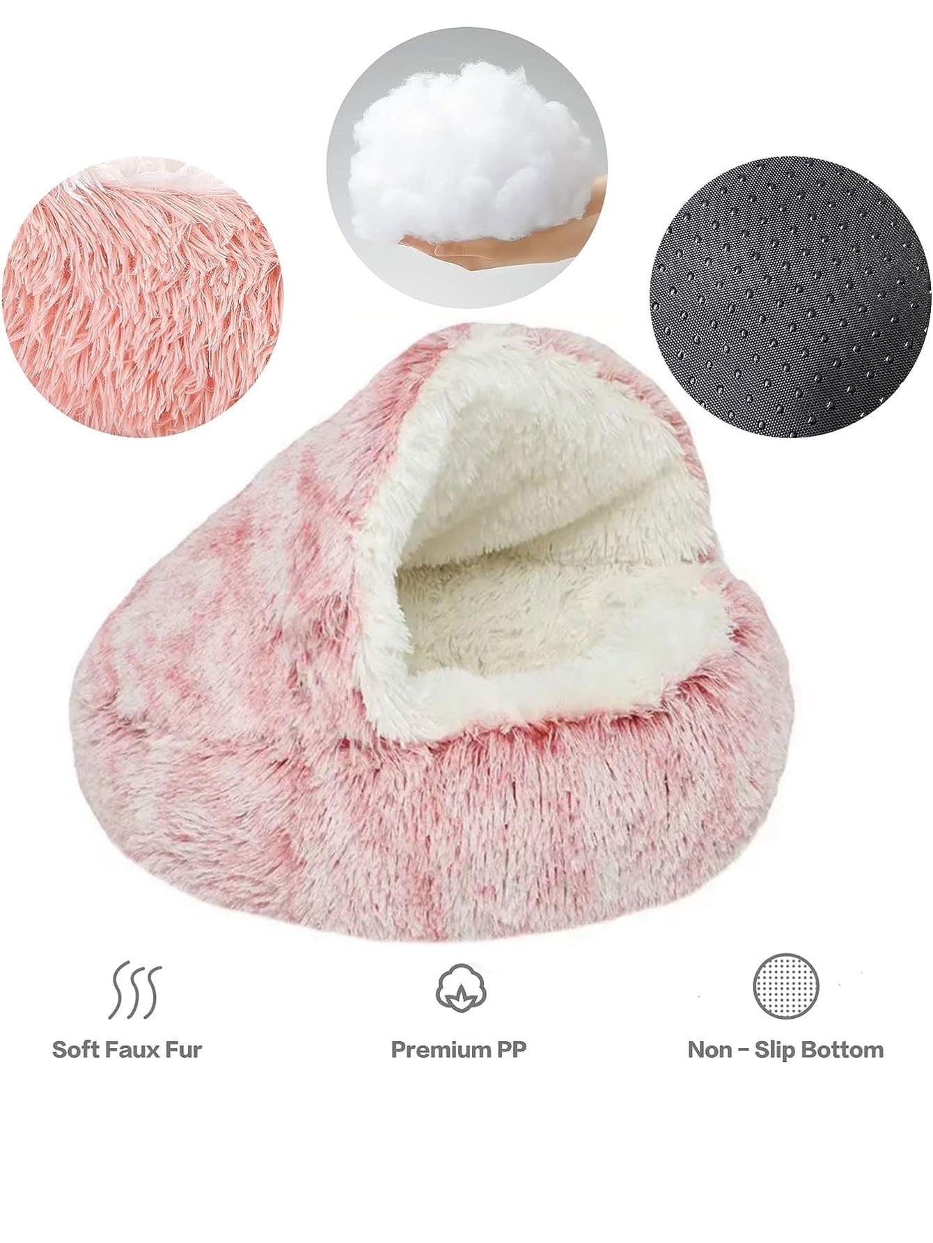 1個 ぬいぐるみ丸型ペットベッド、フワフワ ソフトキャットベッド、ドーナツ型ペットクッション、2in1冬用キャットベッド、暖かい寝袋ソファクッション